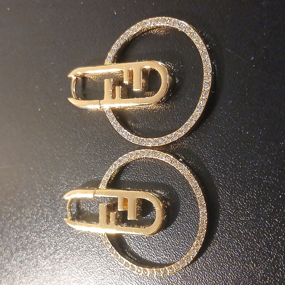 -WOMEN'S FENDI GOLD CRYSTAL DOUBLE FF'S LOOP EARRINGS